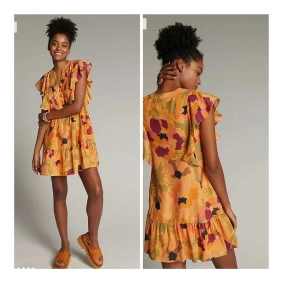Anthropologie Dresses & Skirts - Anthropologie Maeve Floral Pintucked Flutter Sleeve Giulietta Mango Dress 3x